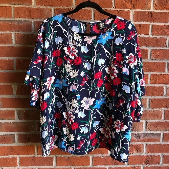 Bobeau Flutter Sleeve Floral Print Top - Size L - Picture 10 of 11